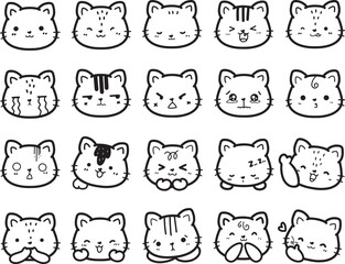 Doodle Set of Black and White Cute Cat Cartoon Clipart