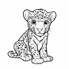 Cartoon jaguar, outlined for coloring, on a white background.