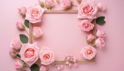 Wall Mural -  pink rose frame