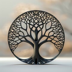 Wall Mural - A 3D icon of a tree with interconnected branches, representing the concept of interconnectedness in nature. The design is organic and natural, perfect for projects related to environmental