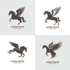 Sticker - Set of Abstract Fly horses silhouette logo icons, with a white background for your company, the flying mares and stallions logo design ideas