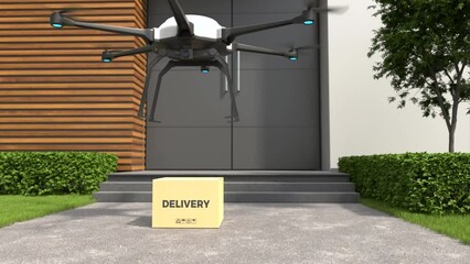 Wall Mural - Delivery drone, Autonomous delivery robot, Business air transportation concept