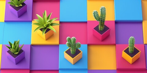 Wall Mural - Colorful Cactus Arrangement