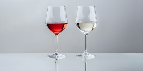 Wall Mural - Wine glasses in red and white colors isolated on a glassware background. Concept Glassware, Wine Glasses, Red Color, White Color, Isolated Background