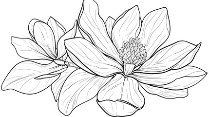 Cartoon magnolia flower, outlined for coloring, on a white background.