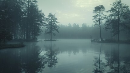 Misty Morning at a Tranquil Lake