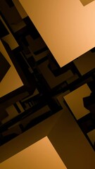 Poster - Purple and gold squares. Design. Black background with bright animation and large squares that are arranged in a chaotic order.