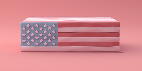 Poster - A small american flag box on a pink background. AI.