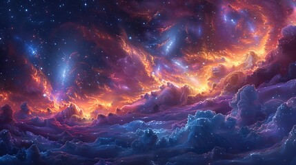 Wall Mural - Cosmic dreamscape mural, abstract outer space with swirling galaxies and stars, modern art style, 16:9 aspect ratio.