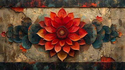 Sticker - Modern art mural featuring symmetrical mandalas, intricate symmetrical patterns with a modern twist.