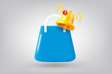 Aufkleber - Shopping bag with notification bell. 3d vector illustration