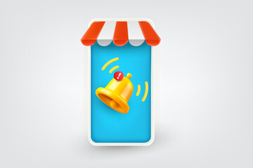 Aufkleber - White monitor with ringing bell. Vector 3d illustration
