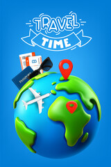 Poster - Travel time concept. 3d vector banner with lettering inscription