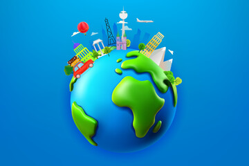 Poster - World travel concept with different world sights. 3d vector illustration