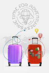 Poster - World travelling concept with bags and lettering inscription. 3d vector illustration