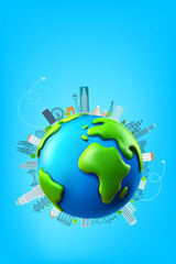 Poster - World travel concept with panorama. 3d vector banner with copy space