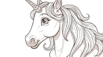 Cartoon unicorn with a magical horn, outlined for coloring, on a white background.