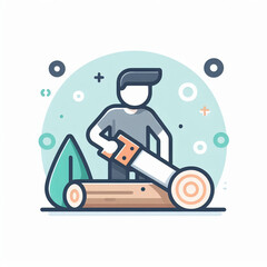 Man sawing a log flat color icon