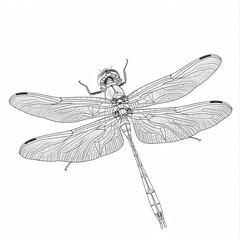 Wall Mural - Sketch outline of a dragonfly in flight, outlined for coloring, on a white background.