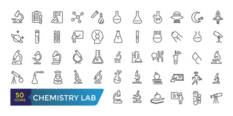 Wall Mural - chemistry lab and diagrammatic icons set. related to showing assorted experiments. collection and pa