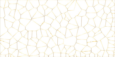 Poster - Golden gradient lines stroke abstract white crystalized broken glass background. Voronoi diagram background. abstract desktop texture design digital art wallpaper, vector illustration.
