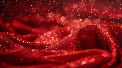 Wall Mural - Decorative red glittering sequins on red cloth textile texture fashion background