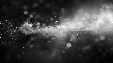 Poster - Dust particle on black abstract background. White dust element bokeh pattern flying overlay in a dark