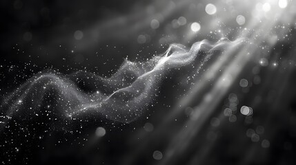 Wall Mural - White dust element bokeh pattern flying overlay in a dark. Dust particle on black abstract background