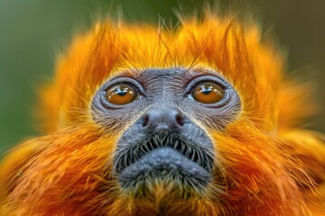 Poster - Close-up shot of a monkey's face with vibrant orange hair, great for use in illustrations or designs about primates, nature, or humor