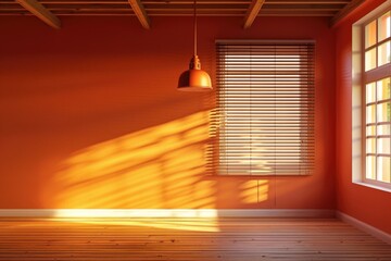 Poster - A minimalist interior scene with an empty room featuring a window and a lamp