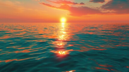 Poster - A serene sunset scene with a calm ocean and sky