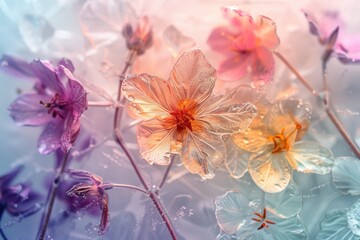 Poster - Fresh cut flowers with water droplets, ideal for a still life composition or as a symbol of gratitude,