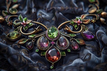Aufkleber - A close-up view of a necklace lying on a cloth, suitable for jewelry or fashion promotion