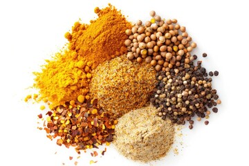 Poster - Various spices arranged on a clean white surface