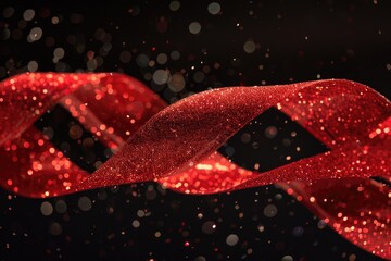 Poster - A close-up shot of a bright red ribbon against a dark black background