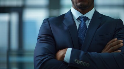 Wall Mural - A businessman posing confidently with his arms crossed, wearing a suit and tie