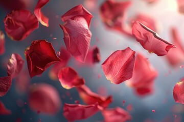 Poster - A bunch of red petals floating in the air