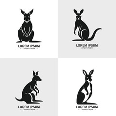 Wall Mural - Set of Kangaroo silhouettes. Suitable for logo, emblem, pattern, typography etc. Isolated on white background. Vector illustration