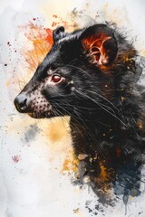 Poster - A close-up image of a mysterious black creature with piercing red eyes, perfect for horror or fantasy themed projects