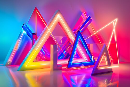 Neon Glowing Alphabet Pattern Design in Blue Geometric Square