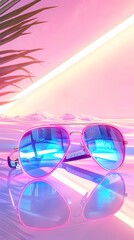 Wall Mural - Sunglasses and glasses on a sunny beach, blending fashion with summer vibes