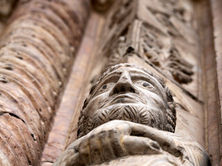 Verona dome cathedral church exterior sculptures detail. Romanesque sculpture attributed to the workshop of Veronese sculptor Brioloto