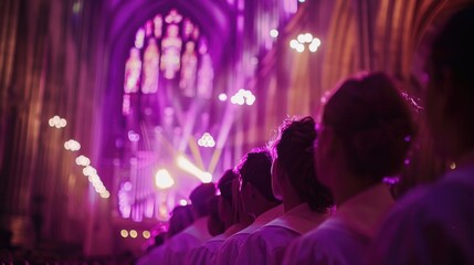 Canvas Print - A group of people standing outside a church, possibly attending an event or waiting for someone