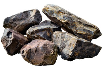 Poster - A close-up shot of a pile of rocks against a white background