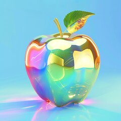 Poster - Realistic rainbow gradient apple, intricate gold filling matches the design, flawless glassy, ​​iridescent inner light near the stem