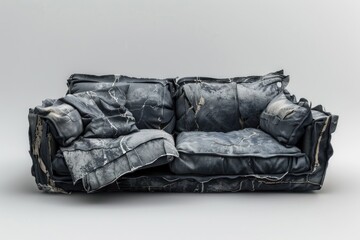 Poster - A couch wrapped in a cozy blanket sitting on a clean white floor, perfect for home decor or interior design photoshoots
