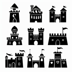 Wall Mural - Castle icon, fairy tale forts, old towers, medieval castles, kingdom symbol, king home, fairytale fortress