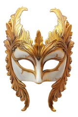 Aufkleber - A beautiful white and gold masquerade mask on a white background, great for use in fashion or costume illustrations