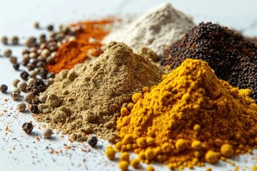 Poster - A collection of spices arranged on a table, with a variety of colors and textures