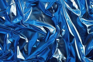 Poster - Close-up shot of a shiny blue fabric with intricate patterns and texture